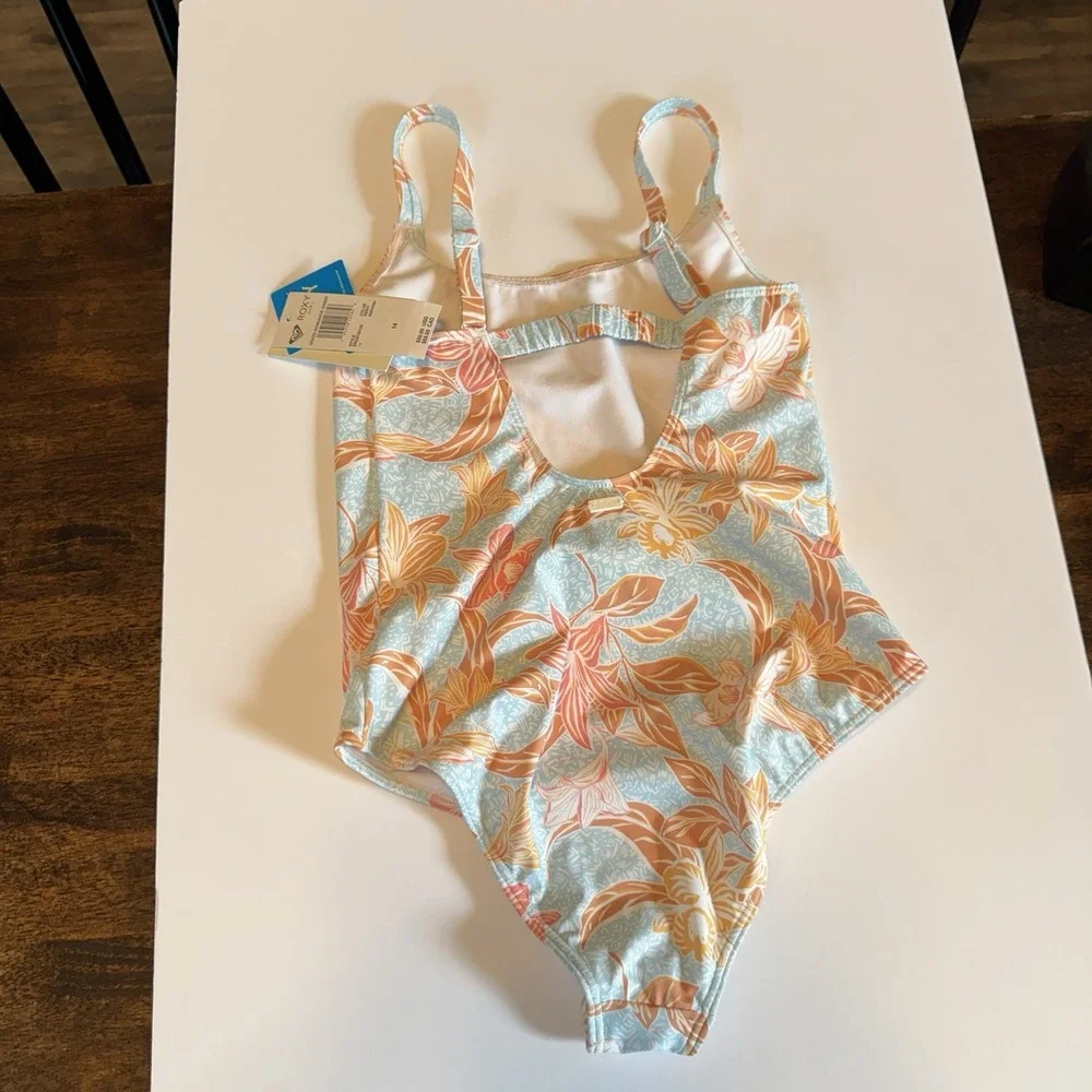 Roxy Kids Girls Cool Blue Good Romance One-Piece Tropical Swimsuit Size 14 C4